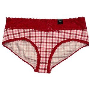 NWT TORRID Cheeky Pantie Sz 1X Red White Pink Checks Jersey Lace